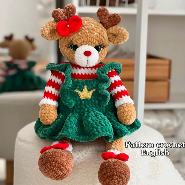 Deer in a dress Amigurumi, Christmas Crochet Pattern
