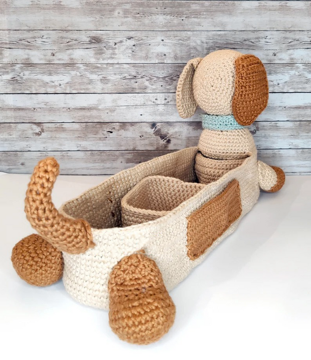 Doxie Organizer dachshund dog basket crochet pattern