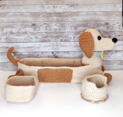 Doxie Organizer dachshund dog basket crochet pattern