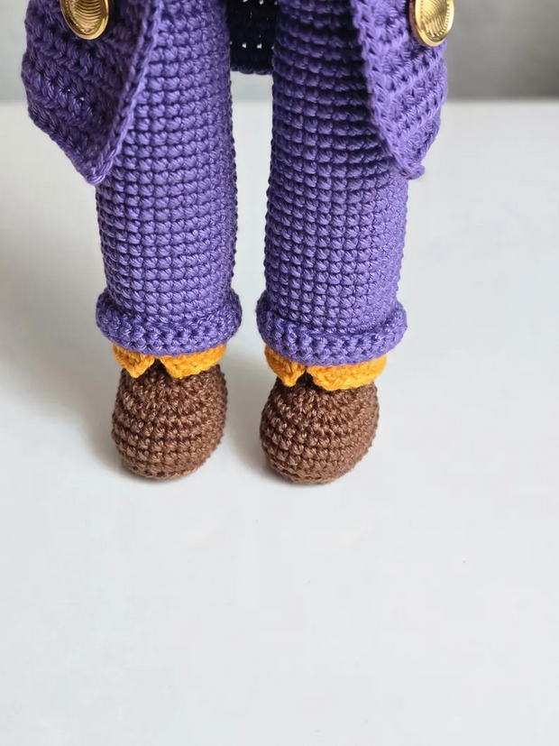 Amigurumi Joker doll pattern with purple jacket