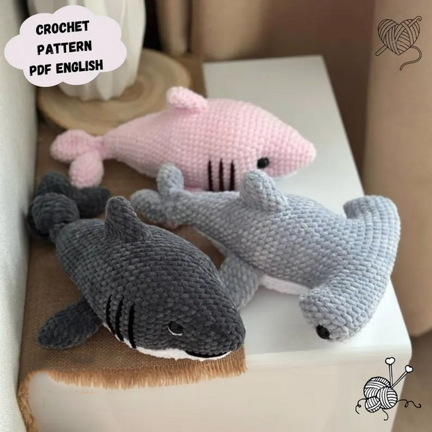 2 in 1 White Shark and Hammerhead Shark Crochet Pattern