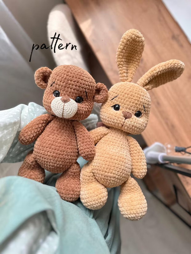 Crochet plush Bear and Bunny Pattern.